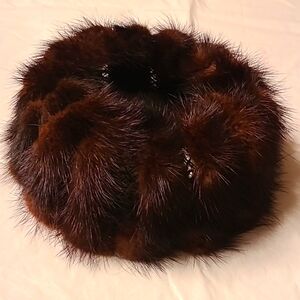 Dark brown fur pill box hat